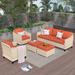 OVIOS 5-piece Patio Furniture Wicker Outdoor Curved Armrest Conversation Set