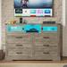 6 Drawers Dresser LED Charging Station Farmhouse Chest of Drawers