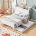 Full Size Platform Bed with Storage Headboard and Twin Size Trundle, Wooden Bed Frame with Storage Shelves and Slats Support