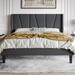 Upholstered Platform Bed Frame with Modern Geometric Wingback Headboard, Wooden Slats