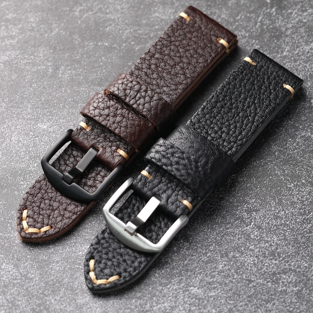 Uhren kopf armband italienisches Leder verdickt und weich 20 22 24mm braun schwarz Leder armband, Vintage-Stil Herren armband