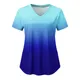 Gradient Print Healthcare Nurse Tunic Women Pocket Scrub Tops Short Sleeve Blouse Salon Overalls