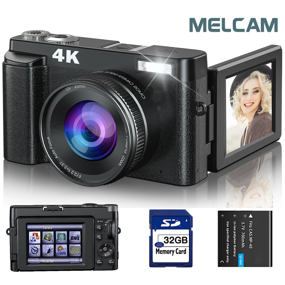 4K-Digitalkamera für Fotografie und Video, Autofokus, Anti-Shake, 48-MP-Vlogging-Kamera mit SD-Karte, 3'' 180 ° Flip-Screen Image