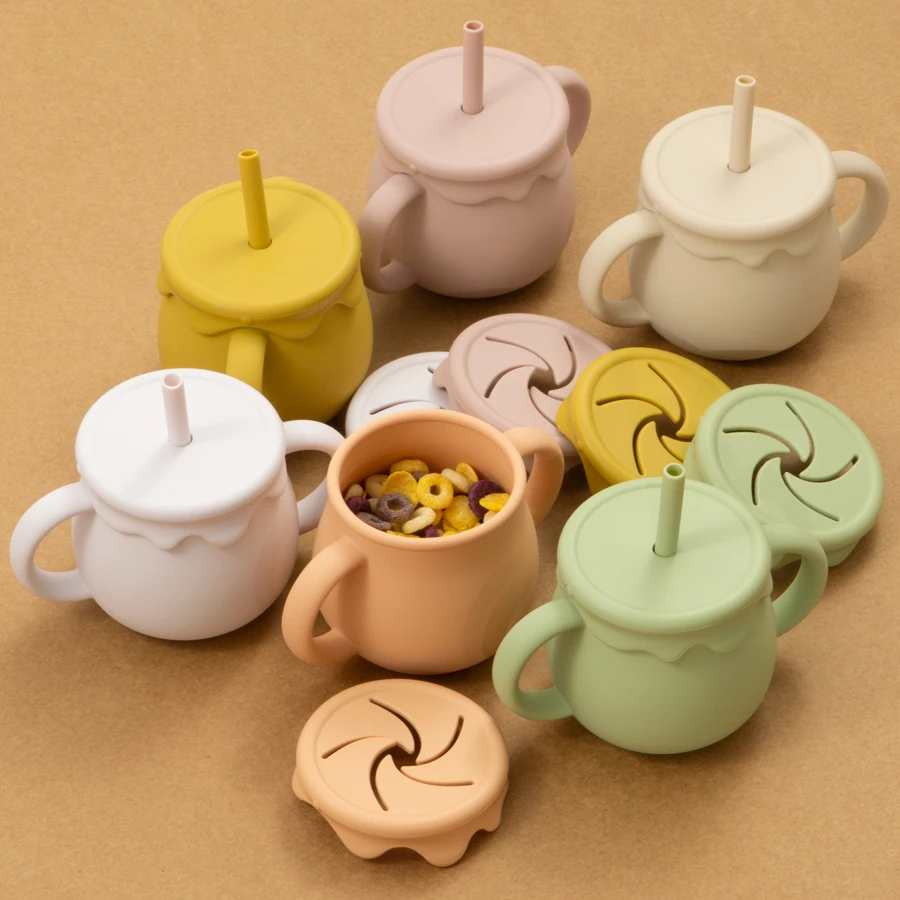 Neue Kinder Silikon Fütterung Lebensmittel Aufbewahrung sbox Snack Tasse tragbare Neugeborene Trinkbecher Säugling Dual-Zweck Trinkbecher Baby Zeug Image