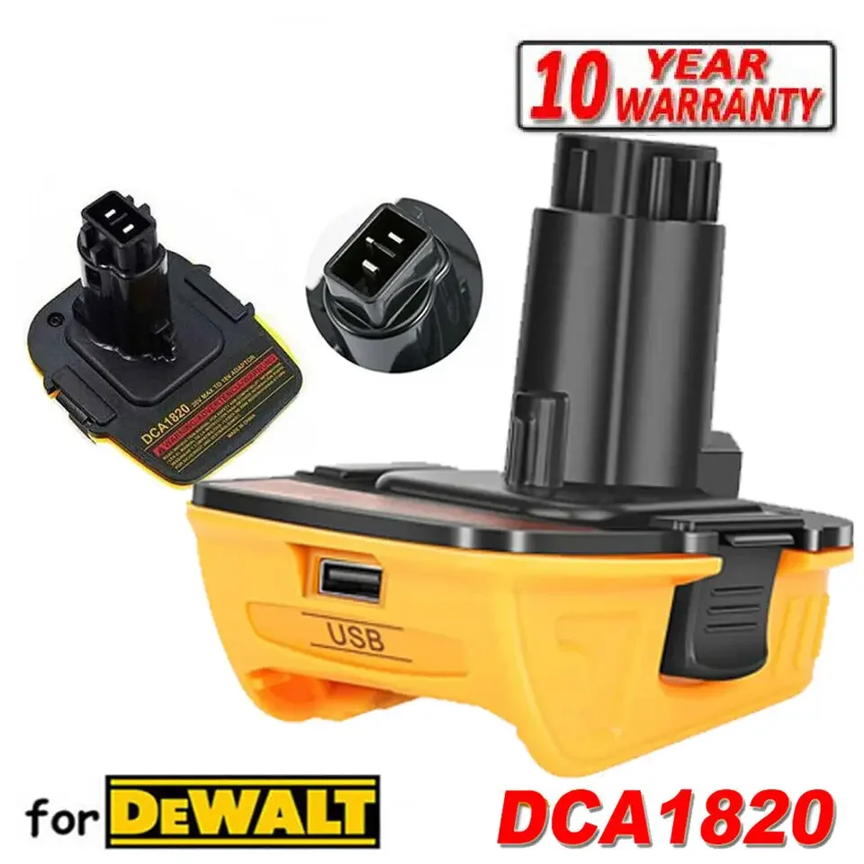Akku-Adapter DCA1820 für Dewalt 20 V Lithium-Akku, umwandelbar in für Dewalt Drill 18 V NiCad- und NiMh-Werkzeuge mit USB-Konverter Image
