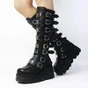 Lange Stiefel Frauen Gothic Schuhe Plattform Kniehohe Stiefel Punk Schwarz Sexy Motorräder Stiefel