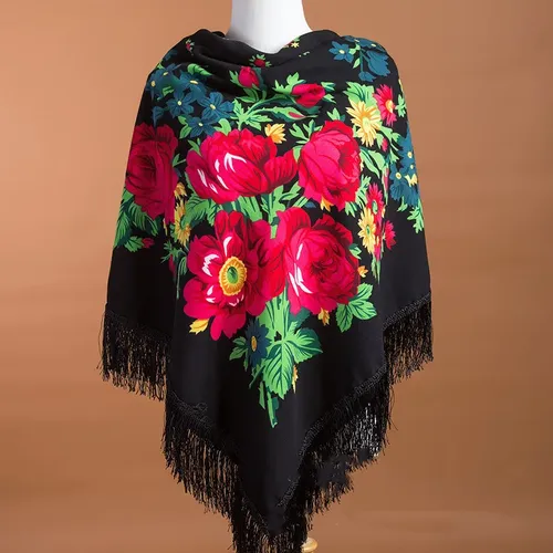 135*135cm russischer Schal Frauen Blumen druck quadratische Schals Babuschka Taschentuch Fransen