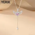 Yerik – collier avec pendentif ailes d'ange en Zircon rose Y2K pour femmes chaîne longue en cristal