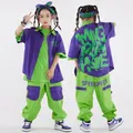 2023 Costume da ballo Hip Hop camicia viola cappotto pantaloni Cargo verdi ragazza ragazzi Jazz