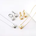 Koreanische Edelstahl Ohrring Halskette Set Imitation Perle Zirkonia Gold Silber Farbe Schmuck Sets