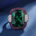 Silver Color Ruby Emerald Rings for Women Lab Diamond Wedding Bands Gemstone Cocktail Party Fine