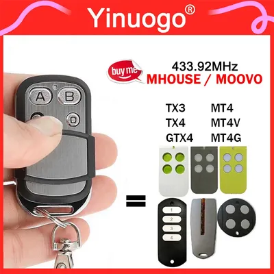 MOOVO/MHOUSE – télécommande de porte 433.92MHz Code roulant Compatible avec MOOVO MT4 MT4V MT4G