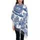 Blau Willow Alte Ming Porzellan Schal Frauen Luxus Winter Wrap Schal Chinoiserie Muster Quaste Wraps