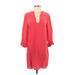 Rory Beca Casual Dress - Mini V-Neck 3/4 sleeves: Red Solid Dresses - New - Women's Size Small
