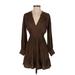 Banana Republic Casual Dress - Mini Plunge Long sleeves: Brown Solid Dresses - New - Women's Size 2X-Small Petite