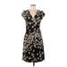 My Michelle Casual Dress - Sheath V-Neck Short sleeves: Black Floral Dresses - Women's Size Medium