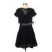 TOBI Casual Dress - A-Line V-Neck Short sleeves: Black Print Dresses - New - Women's Size X-Small