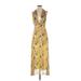 Zara Cocktail Dress - Midi V-Neck Sleeveless: Yellow Print Dresses - Women's Size X-Small