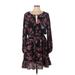 INC International Concepts Casual Dress - A-Line Keyhole Long sleeves: Black Print Dresses - Women's Size Large