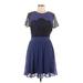 Made Fashion Week for Impulse Casual Dress - A-Line Crew Neck Short sleeves: Blue Print Dresses - New - Women's Size Large