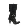 BCBG Boots: Strappy Chunky Heel Casual Black Solid Shoes - Women's Size 7 1/2 - Round Toe