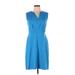 Elie Tahari Casual Dress - A-Line V-Neck Sleeveless: Blue Solid Dresses - Women's Size 10