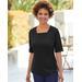 Blair Women's Essential Square-Neck Elbow-Sleeve Tee - Black - 3X - Womens