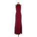 Fame And Partners Cocktail Dress - Formal Plunge Sleeveless: Burgundy Print Dresses - New - Women's Size Small