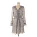 CeCe Casual Dress - A-Line V Neck Long sleeves: Gray Leopard Print Dresses - Women's Size 6