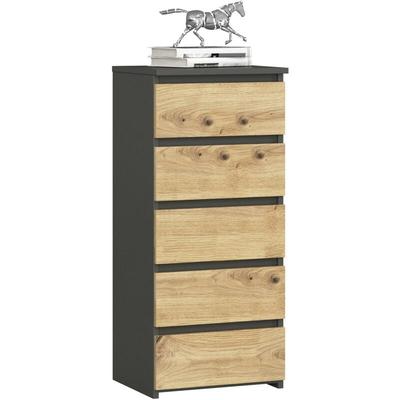 Kommode Akord CL5 Graphitgrau 40 cm 5 Schubladen Front Eiche Artisan B40 x H92 x T35 cm Image