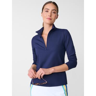 J.McLaughlin Women's Ace 1/4 Zip Top Navy, Size Large | Nylon/Spandex/Catalina Cloth