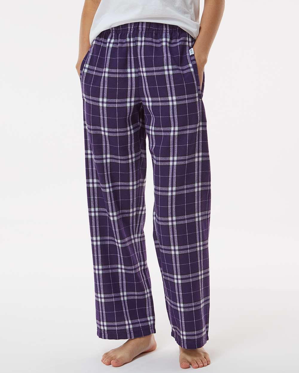 Boxercraft BY6624 Youth Polyester Flannel Pant in Purple/White Plaid size Medium