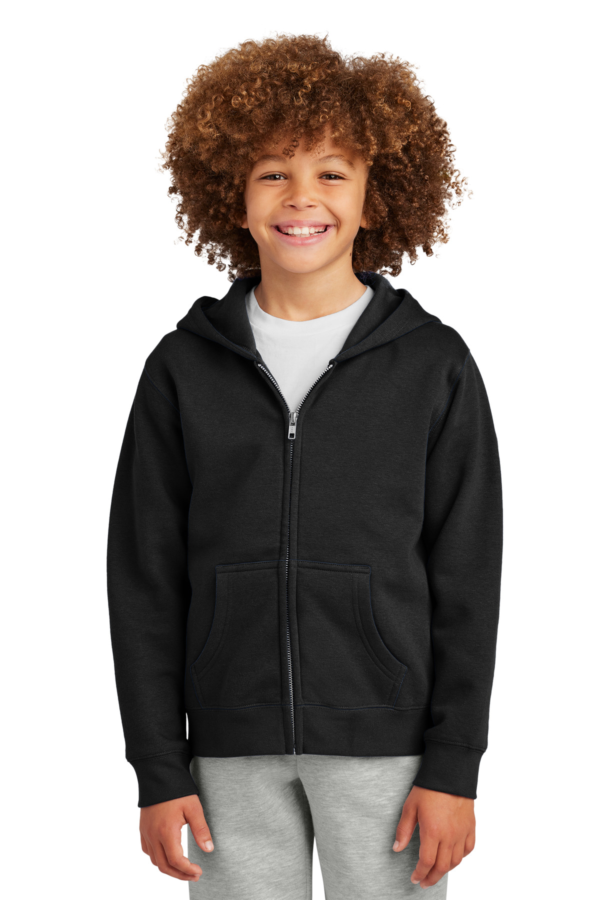District DT6102Y Youth V.I.T. Fleece Full-Zip Hoodie in Black size XL | Cotton/Polyester Blend - District