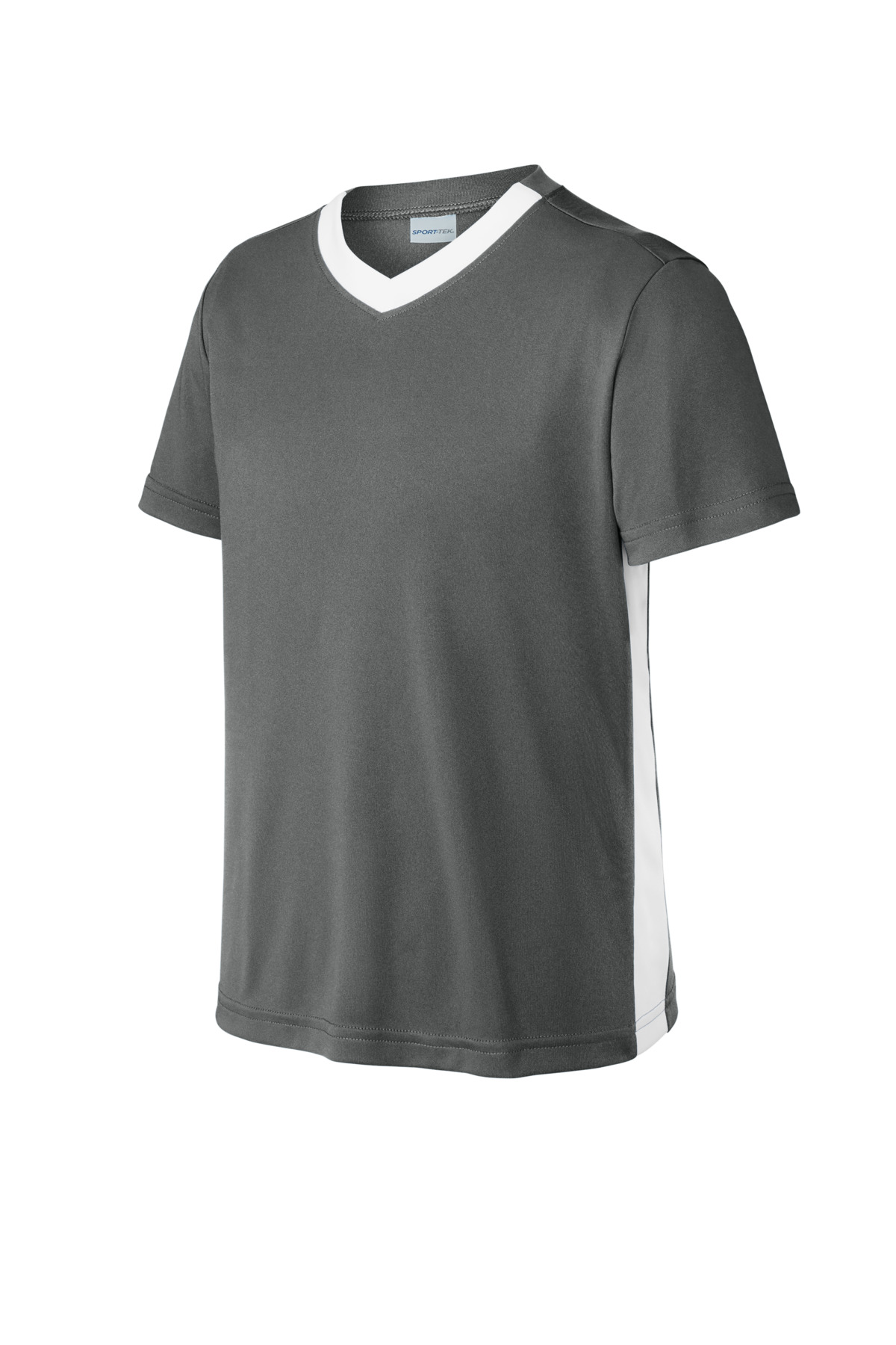Sport-Tek YST101 Youth Competitor United V-Neck in Iron Gray/White size Large | Polyester