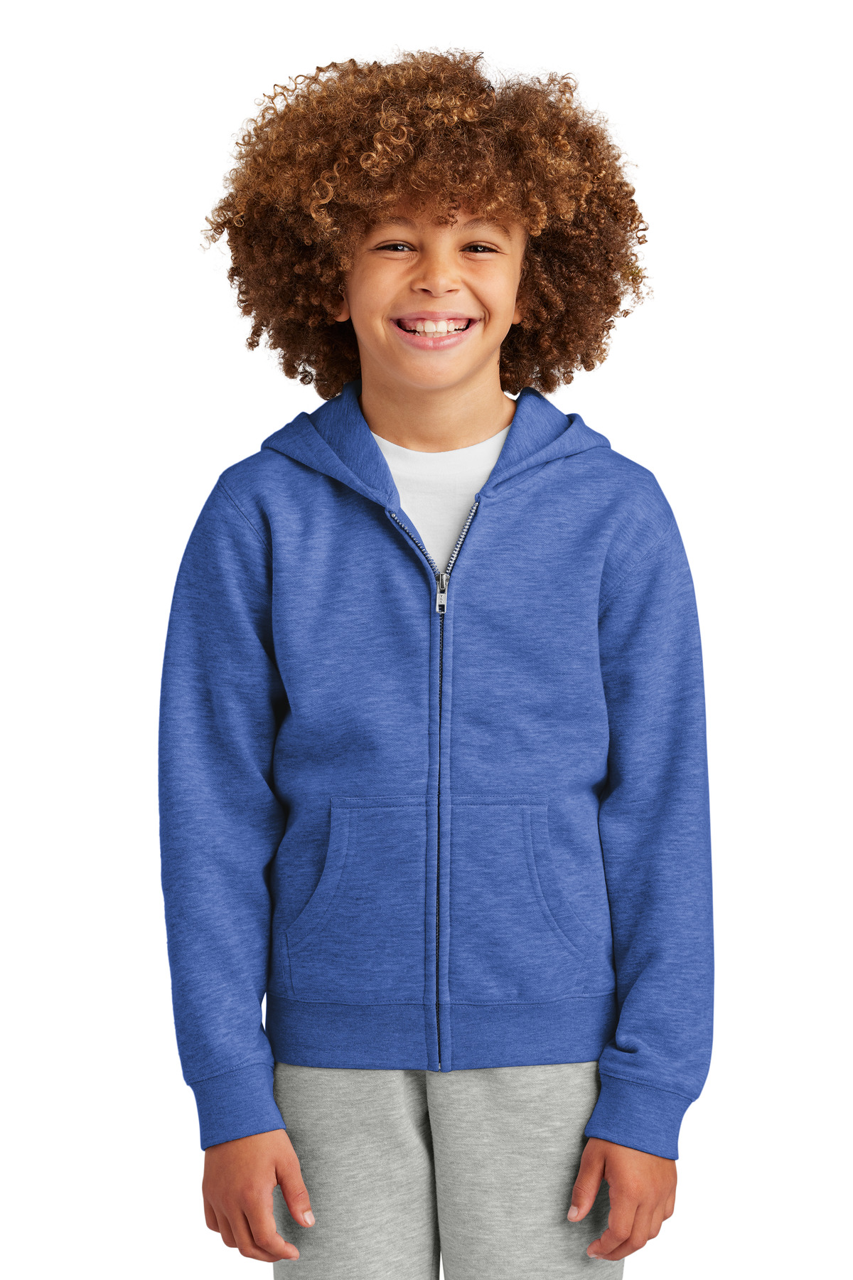 District DT6102Y Youth V.I.T. Fleece Full-Zip Hoodie in Royal Blue Frost size XS | Cotton/Polyester Blend