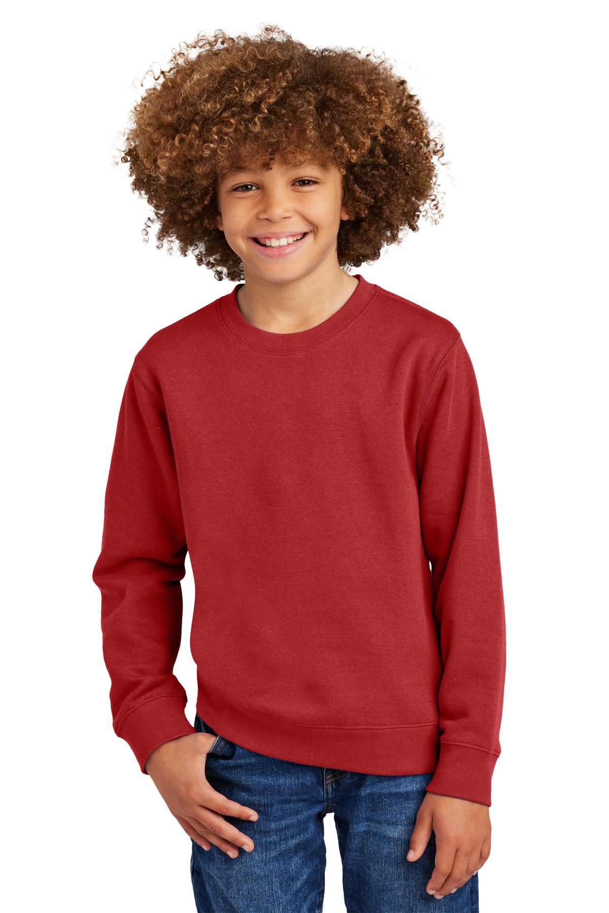 District DT6104Y Youth V.I.T. Fleece Crew T-Shirt in Classic Red size XL | Cotton/Polyester Blend
