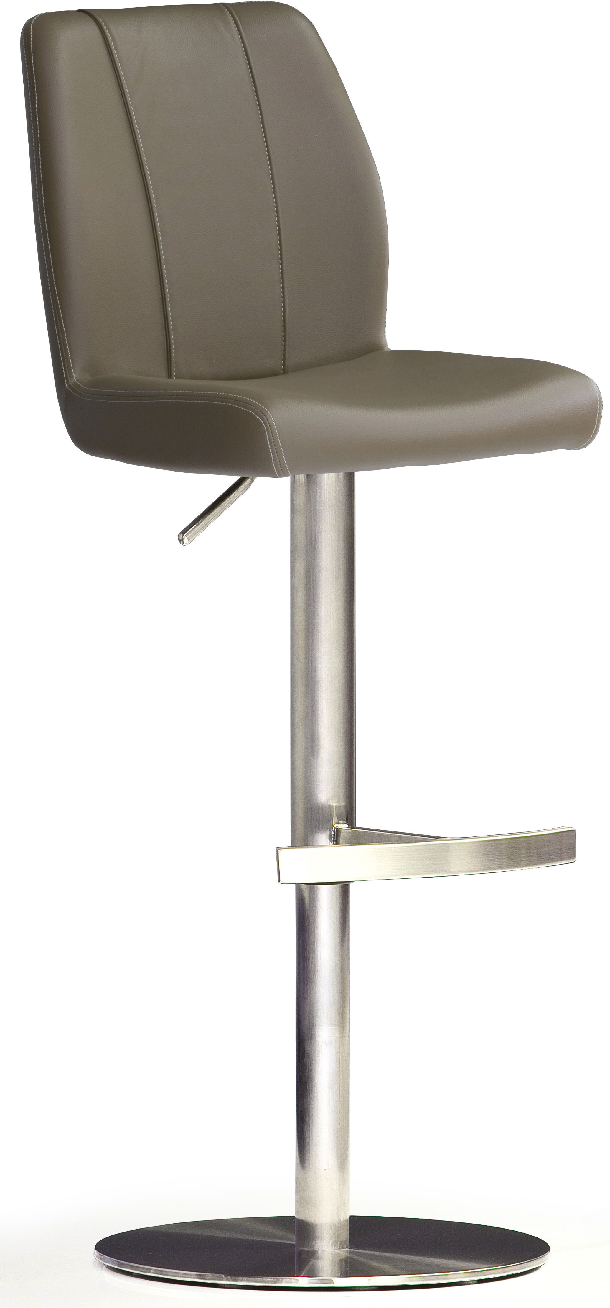 Bistrostuhl MCA FURNITURE "BARBECOOL Barhocker Bistrostuhl Tresenhocker", braun (cappuccino, edelstahl gebürstet), B:41cm H:89cm T:52cm, Leder, Stühle, Bistrostuhl, mit Rückenlehne,Bodenplatte rund, 360 drehbar, Sitzhöhe von 56-81 cm