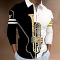 Herren Poloshirt Zip Polo Golfhemd Grafik-Drucke Musik Gitarre Musikinstrument Umlegekragen Schwarz Weiß Gelb Gold Braun Outdoor Strasse Langarm Zip Bedruckt Bekleidung Modisch Strassenmode Designer