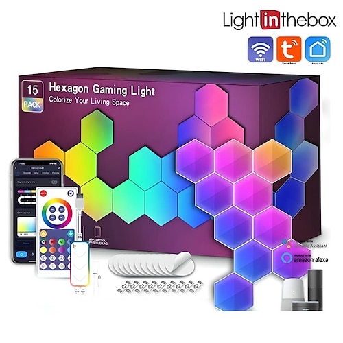 LED Smart Light Smart Hexagon Lights DIY Hexagon Gaming LED Licht mit App-Fernbedienung Musik-Sync RGBIC Wandlichtpaneele für Gaming-Raum Schlafzimmer Wohnzimmer-Dekoration Image