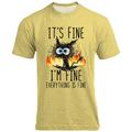 Graphic Cat I'm Fine Daily Designer Retro Vintage Men's 3D Print T shirt Tee Sports Outdoor Holiday Going out T shirt White Yellow Blue Short Sleeve Crew Neck Shirt Spring Summer Clothing Apparel S