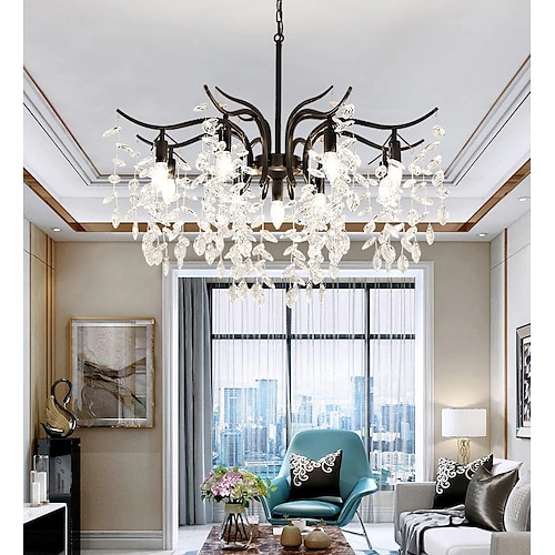 LED-Kronleuchter moderner Luxus, 23,5 / 31,2 6/9-Licht-Gold/Schwarz-Kristall für Wohnräume Küche Schlafzimmer Eisen Kunst Ast Lampe kreative Lampe Licht 110-240 V Image