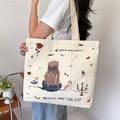 Women's Tote Shoulder Bag Canvas Tote Bag Canvas Outdoor Daily Holiday Print Large Capacity Foldable Lightweight Cartoon Geometric Cat