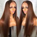 Light Brown Colored Lace Wigs Straight Human Hair Wigs #4 Chocolate Brown 44 Lace Front Wig For Black Women