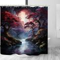 Starry Sky Forest Series Bathroom Shower Shower Curtain with Hooks Bathroom Decor Waterproof Fabric Shower Curtain Set with12 Pack Plastic Hooks