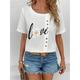 Women's Shirt Blouse Daisy Letter Casual Button Print White Short Sleeve Fashion Streetwear Crew Neck Summer