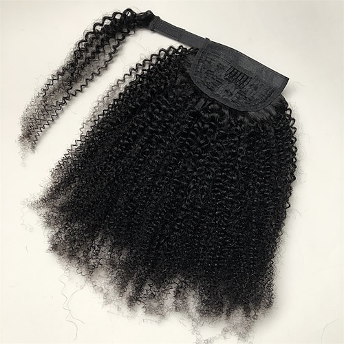 Haarverlängerungen Pferdeschwanzverlängerungen Afro verworrenes lockiges menschliches Haar Wrap-around-Pferdeschwanz Remy-Haarverlängerungen Clip-in-Haarverlängerungen mit magischer Paste einteiliges Image