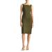 Buckle Strap Cotton Blend Gabardine Sheath Dress