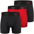 3pcs Men's Bamboo Comfy Silk Long Boxers Briefs, Fashion Sports Briefs, Breathable Comfortable Underwear