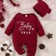 "2pcs Newborn Infant Romper ""baby 2023"" Print Long Sleeve Crew Neck Jumpsuit & Bear Ear Hat Set For Baby Girls Toddler Clothes"