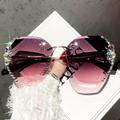 Vintage Rimless Rhinestone Fashion Glasses Gradient Lens Shades For Women